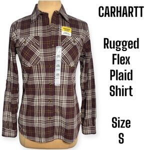 Carhartt Women’s plaid long sleeve shirt wine rugged flex size Small 4-6
